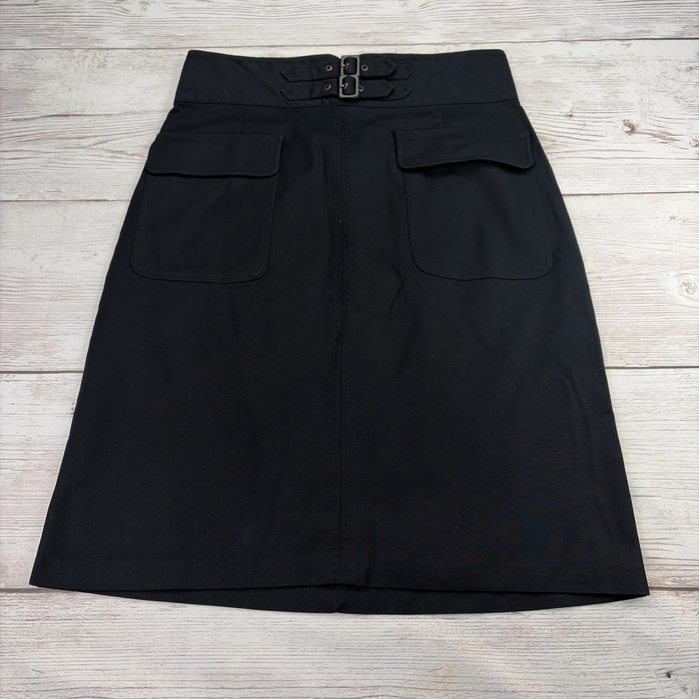 Worthington Women's 12 Skirt Black Knee Length Pencil Belted Buckle Pockets EXC